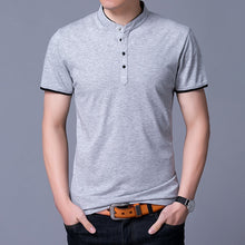 Load image into Gallery viewer, Free Shipping Summer Mens Pure Cotton T Shirts Fashion Stand Up Collar Solid Color Shirts 100% Cotton T Shirt Short Sleeve
