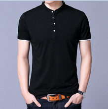 Load image into Gallery viewer, Free Shipping Summer Mens Pure Cotton T Shirts Fashion Stand Up Collar Solid Color Shirts 100% Cotton T Shirt Short Sleeve
