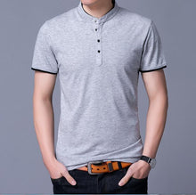 Load image into Gallery viewer, Free Shipping Summer Mens Pure Cotton T Shirts Fashion Stand Up Collar Solid Color Shirts 100% Cotton T Shirt Short Sleeve
