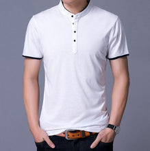 Load image into Gallery viewer, Free Shipping Summer Mens Pure Cotton T Shirts Fashion Stand Up Collar Solid Color Shirts 100% Cotton T Shirt Short Sleeve
