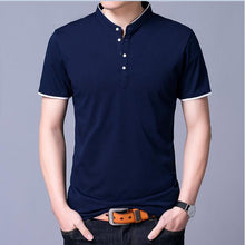 Load image into Gallery viewer, Free Shipping Summer Mens Pure Cotton T Shirts Fashion Stand Up Collar Solid Color Shirts 100% Cotton T Shirt Short Sleeve
